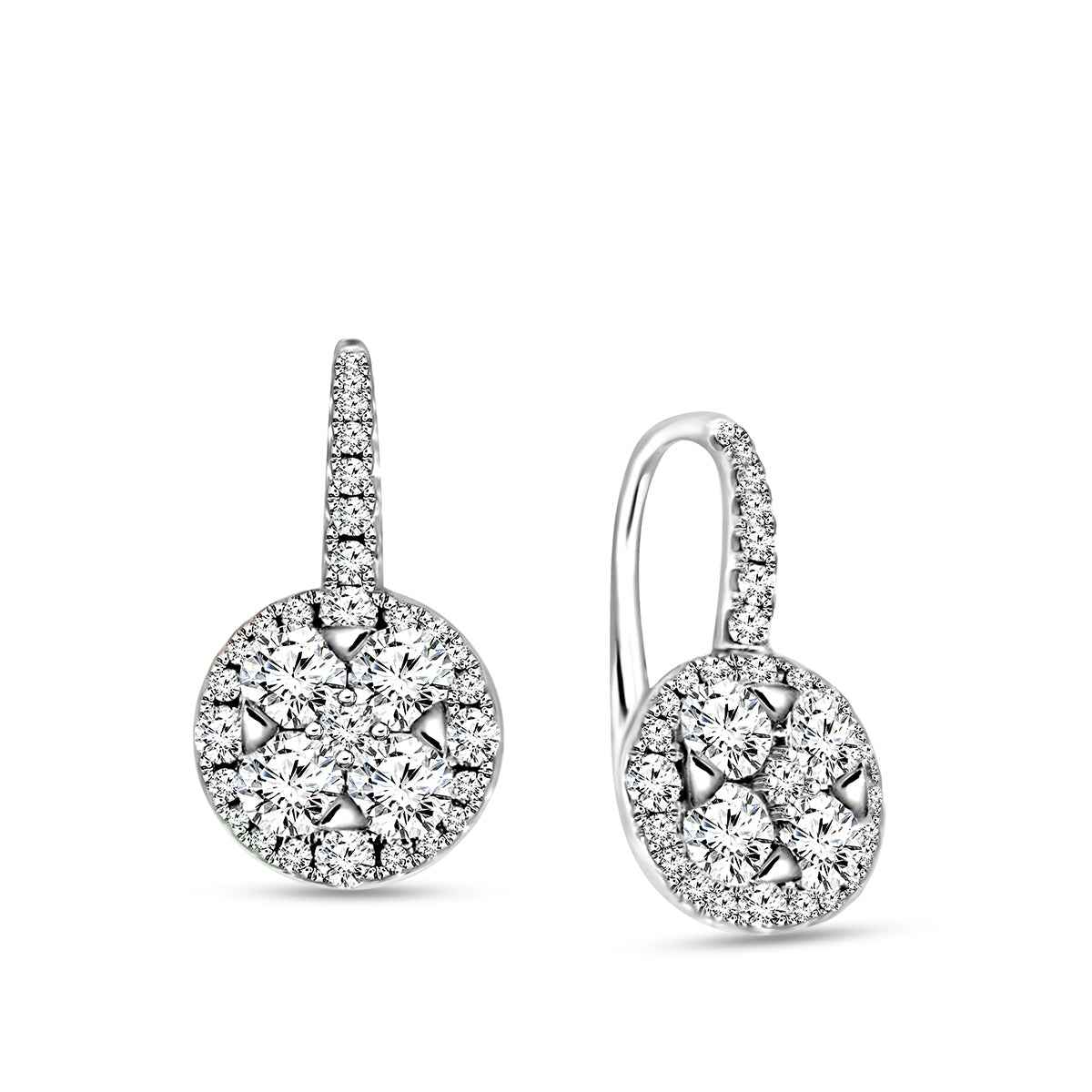 Fairytale Diamonds 1-3/8 ct. tw. Diamond Clover-Shaped Cluster with Round Halo Danlge Earrings in 14k White Gold