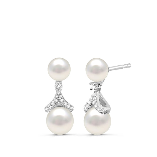 Cultured Freshwater Pearl & Diamond Accent Split Dangle Earrings in Sterling Silver