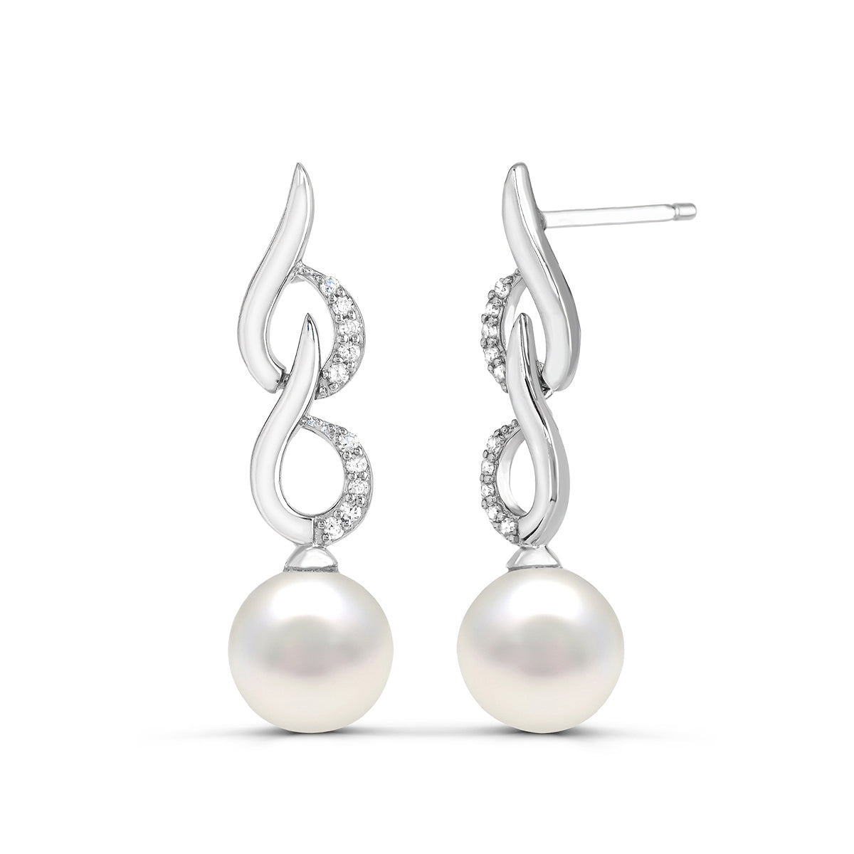 Cultured Freshwater Pearl & 1/10 ct. tw. Diamond Swirl Drop Earrings in Sterling Silver