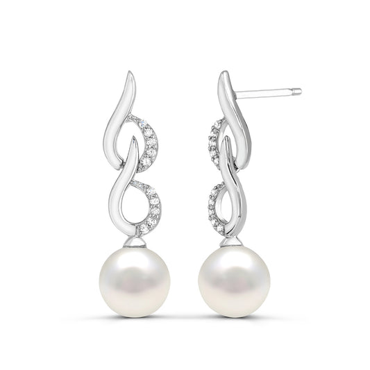 Cultured Freshwater Pearl & 1/10 ct. tw. Diamond Swirl Drop Earrings in Sterling Silver