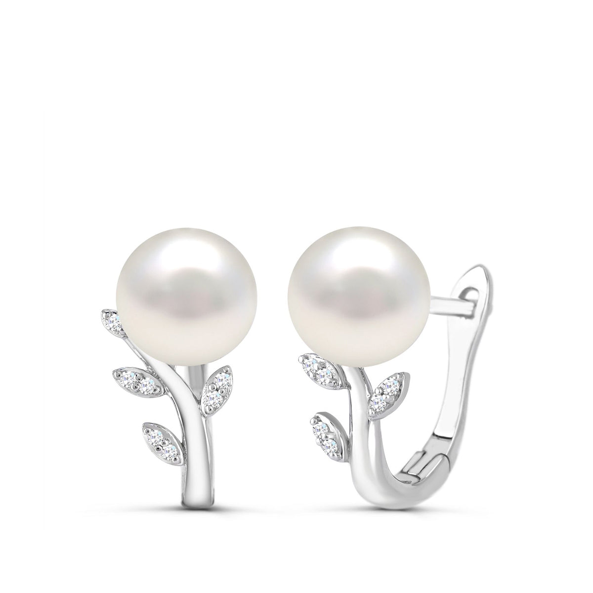Cultured Freshwater Pearl & Diamond Accent Vine Hoop Earrings in Sterling Silver