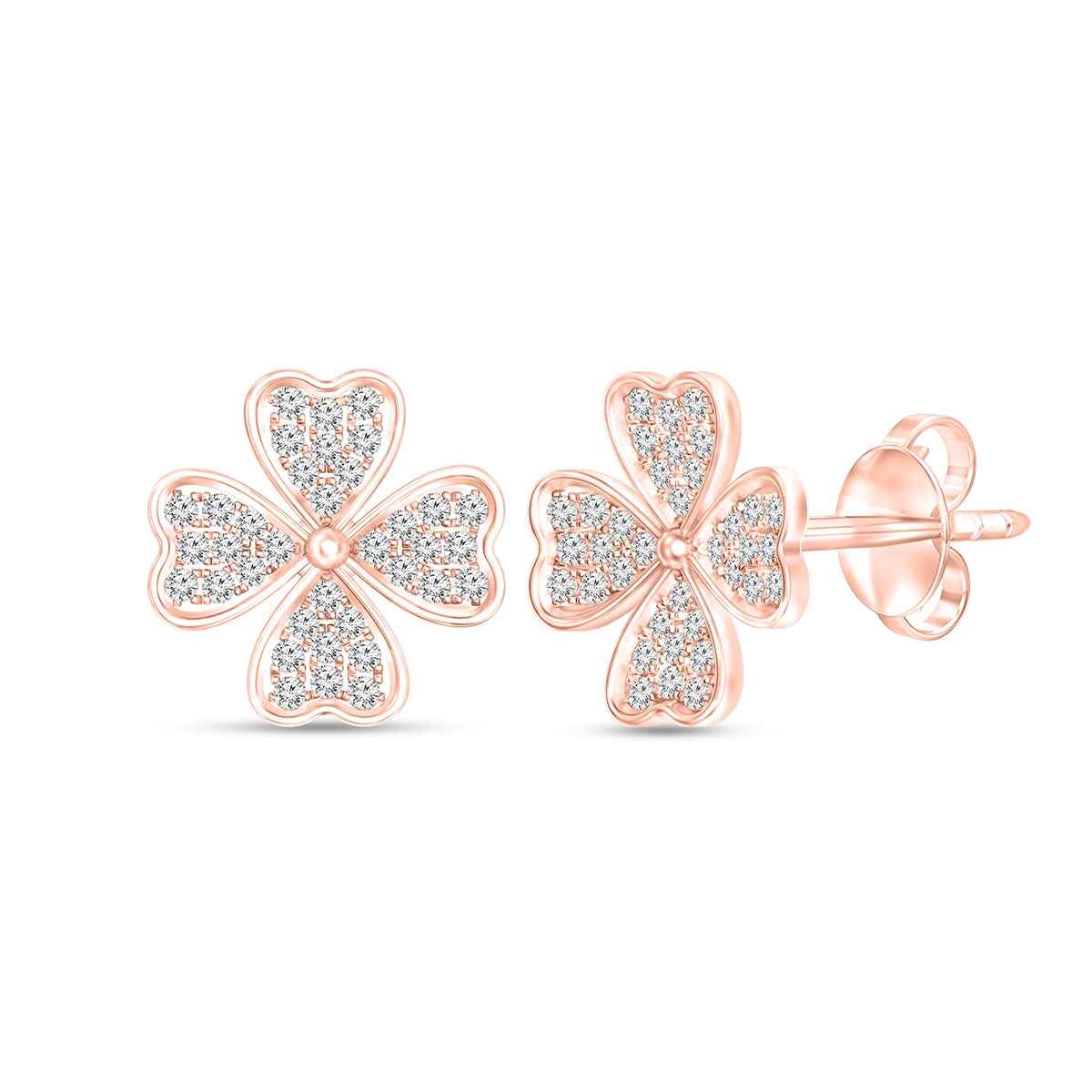 1/4 ct. tw. Diamond Four Leaf Clover Stud Earrings in 10K Pink Gold