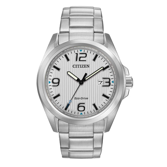 Citizen Chandler Men's Silver Dial Watch with Blue Accents in Stainless Steel