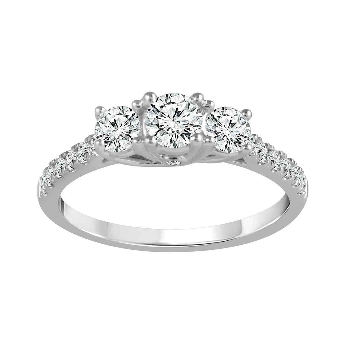 Adamante 1 ct. tw. Round Brilliant 3-Stone Lab-Grown Diamond Engagement Ring in 14K White Gold