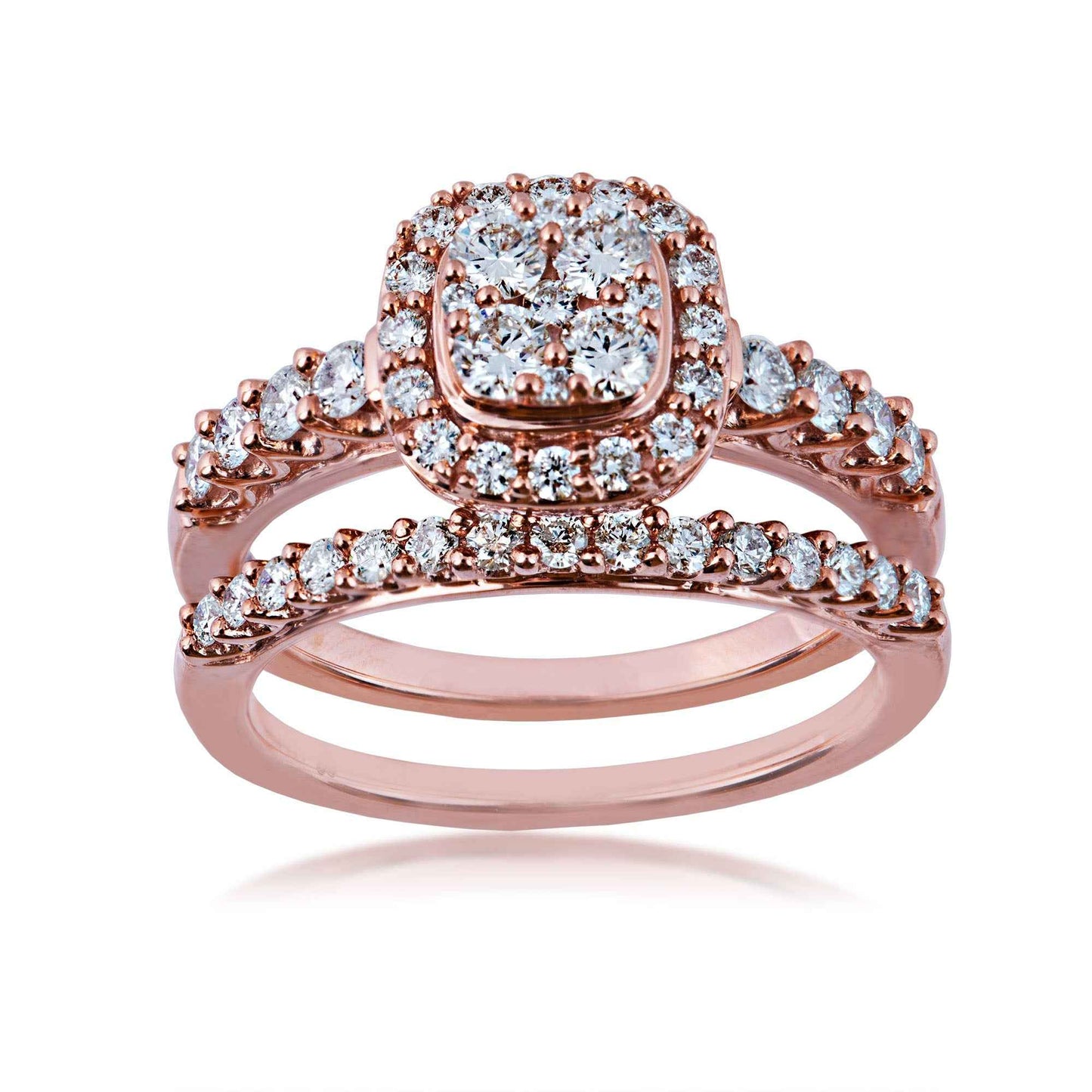 Fairytale Diamonds 1 ct. tw Round Diamond Cluster Halo Wedding Set in 14K Pink Gold