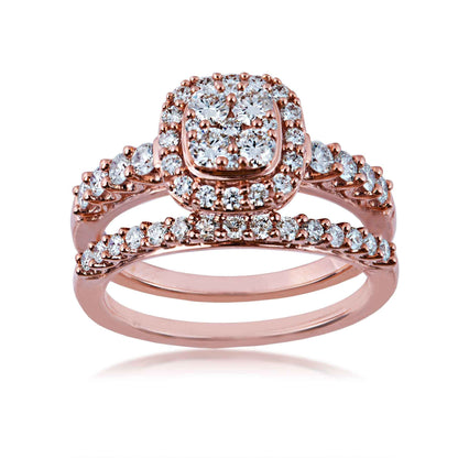 Fairytale Diamonds 1 ct. tw Round Diamond Cluster Halo Wedding Set in 14K Pink Gold