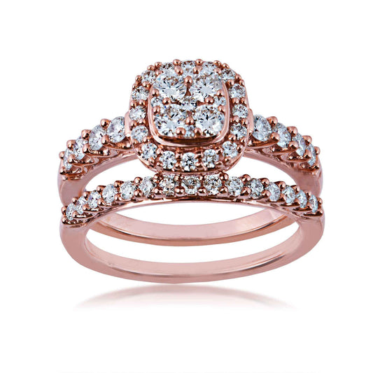 Fairytale Diamonds 1 ct. tw Round Diamond Cluster Halo Wedding Set in 14K Pink Gold