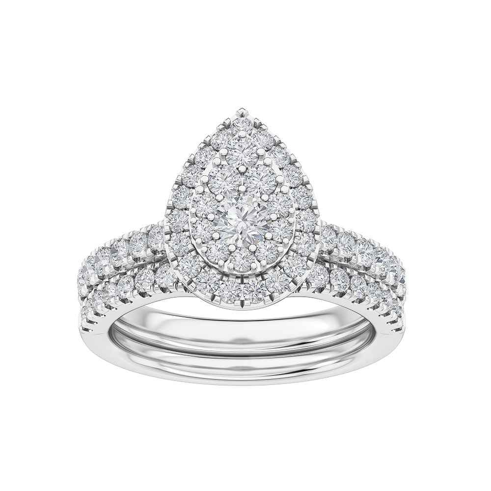 Adamante 1 ct. tw. Lab-Grown Diamond Pear Shaped Halo Wedding Set in 10K White Gold