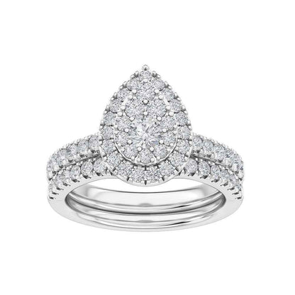 Adamante 1 ct. tw. Lab-Grown Diamond Pear Shaped Halo Wedding Set in 10K White Gold
