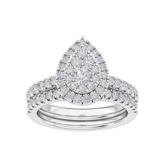 Adamante 1 ct. tw. Lab-Grown Diamond Pear Shaped Halo Wedding Set in 10K White Gold