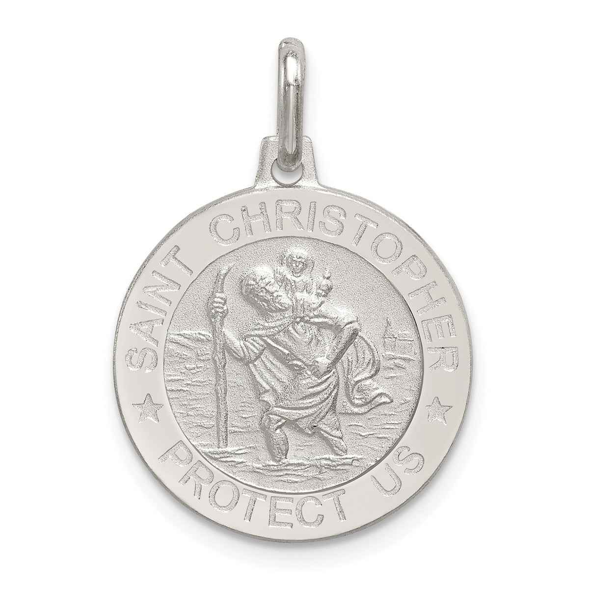 Round Saint Christopher Medal Charm in Sterling Silver