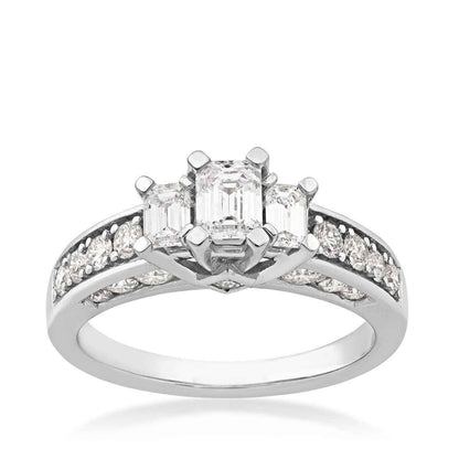 Timeless Collection 1-1/2ct. tw. Emerald Cut Diamond 3-Stone Engagement Ring with Prong-Set Diamond Sides in 14K White Gold