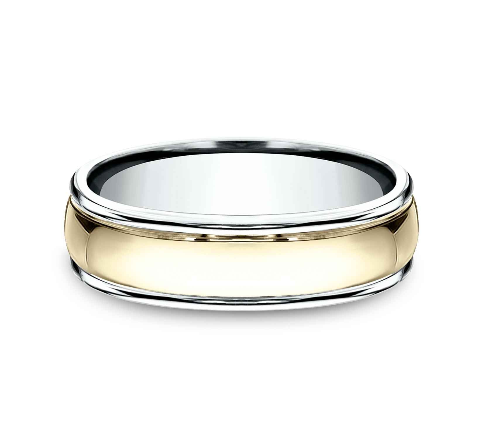 Benchmark Men's 7.0mm Wedding Band with Polished Center and Raised Edges in 14K Yellow and White Gold