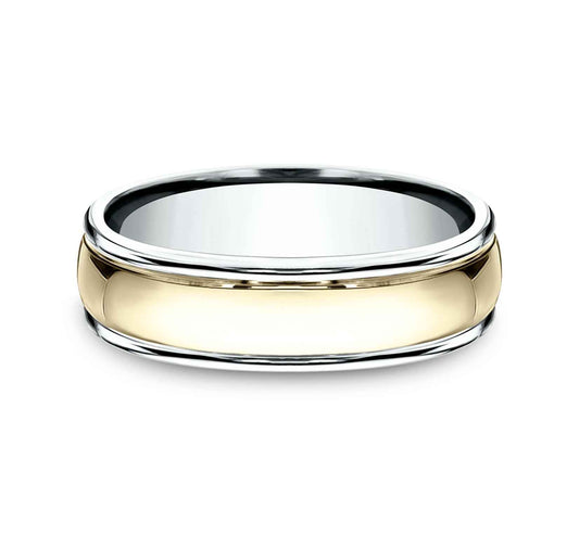 Benchmark Men's 7.0mm Wedding Band with Polished Center and Raised Edges in 14K Yellow and White Gold