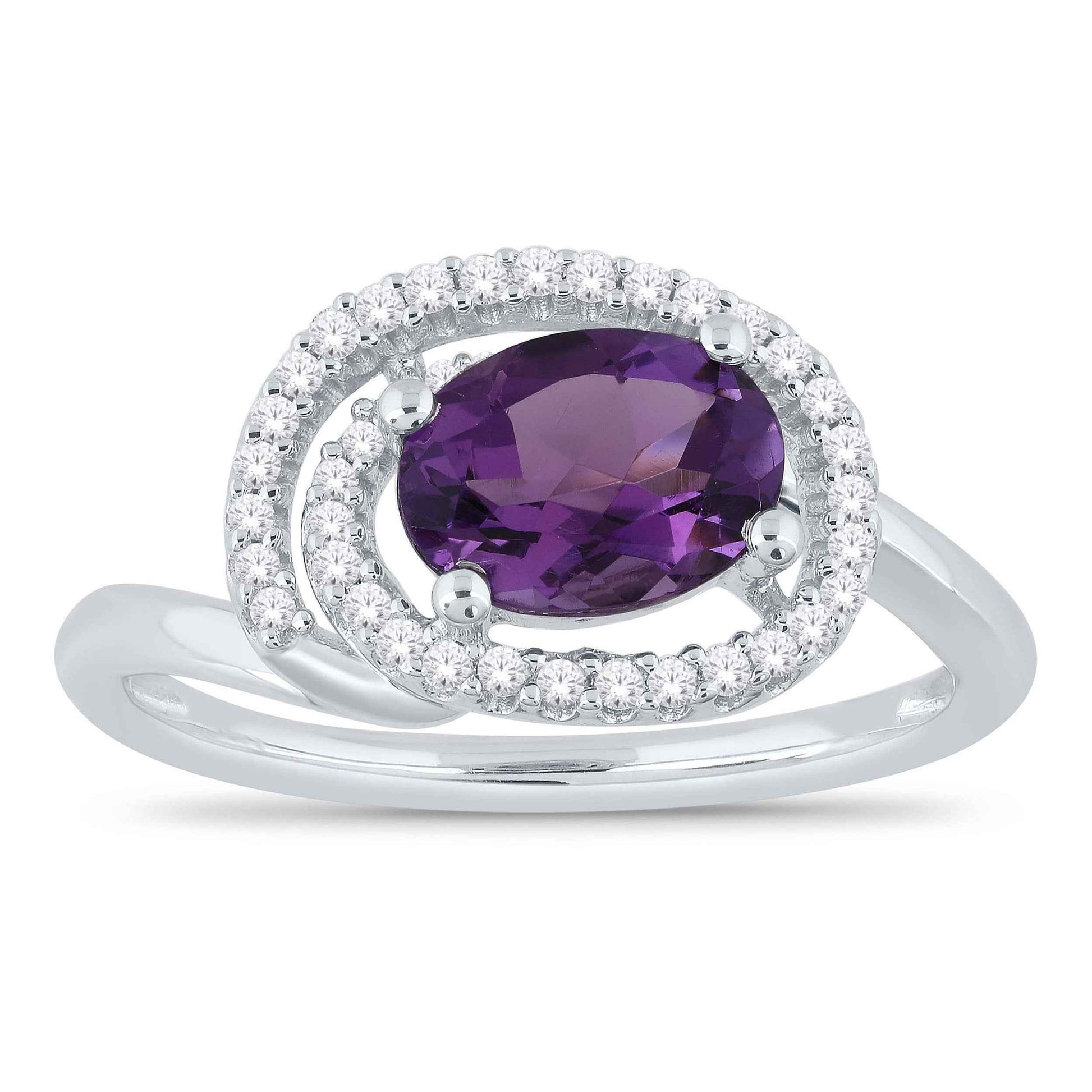 Oval Amethyst and 1/7 ct. tw. Wraparound Diamond Ring in 10K White Gold