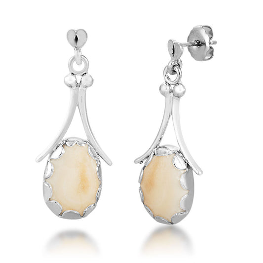 Ladies' Elk Ivory Cabochon Cut Dangle Earrings in Sterling Silver (2)