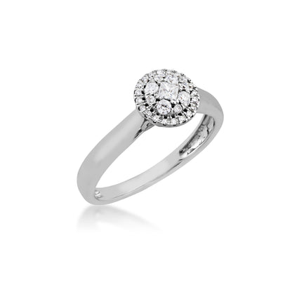 1/4 ct. tw. Princess Cut and Round Cluster Fashion Diamond Ring with Halo Design in 14K White Gold front view