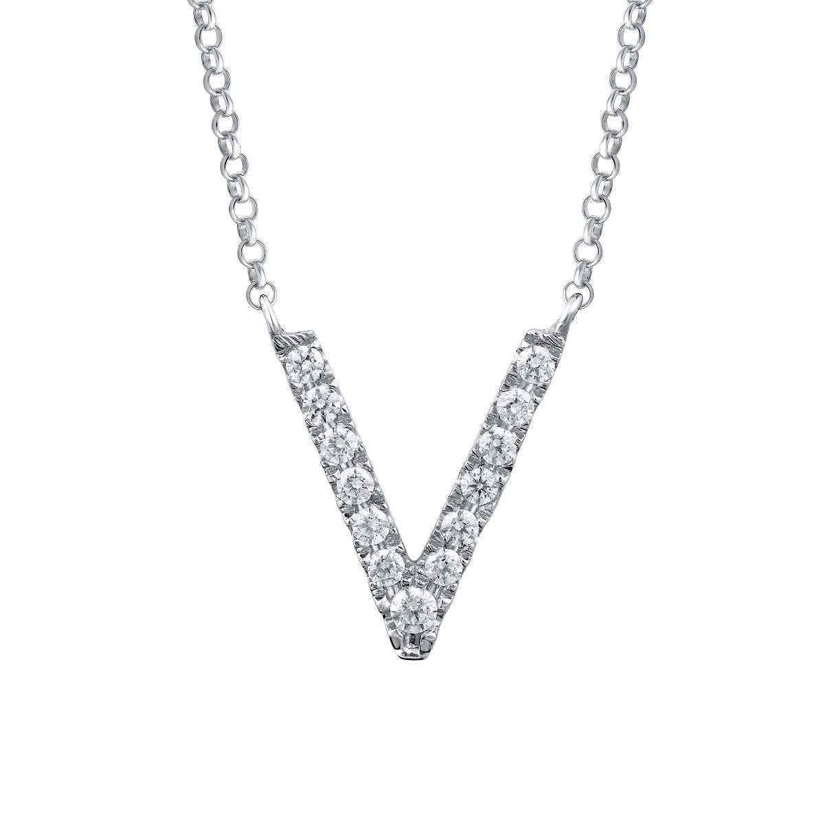 1/10 ct. tw. Diamond Letter V 10mm Pendant in 10K White Gold