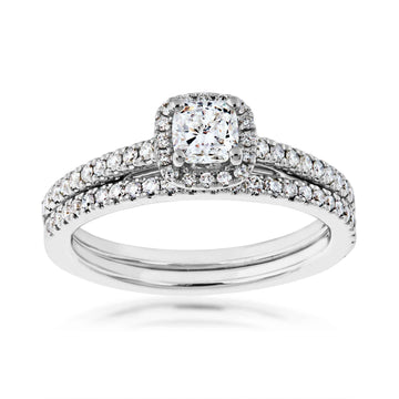 GOLD TAG Natural 7/8 ct. tw. Cushion Diamond Halo Wedding Set in 14K White Gold