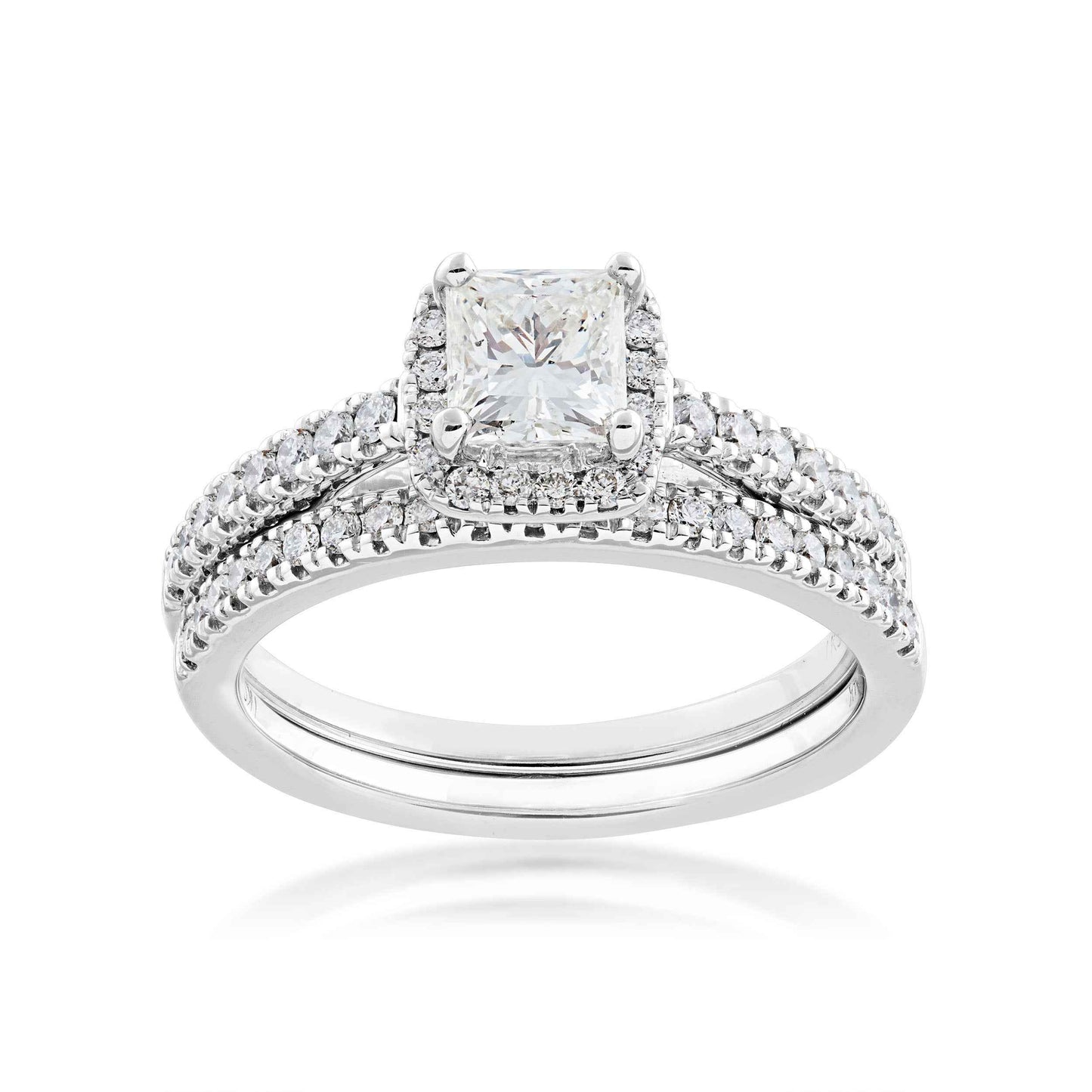 Noventa 1 1/4 ct. tw. Princess Cut Diamond Halo Wedding Set with Undercarriage Cutout in 14K White Gold