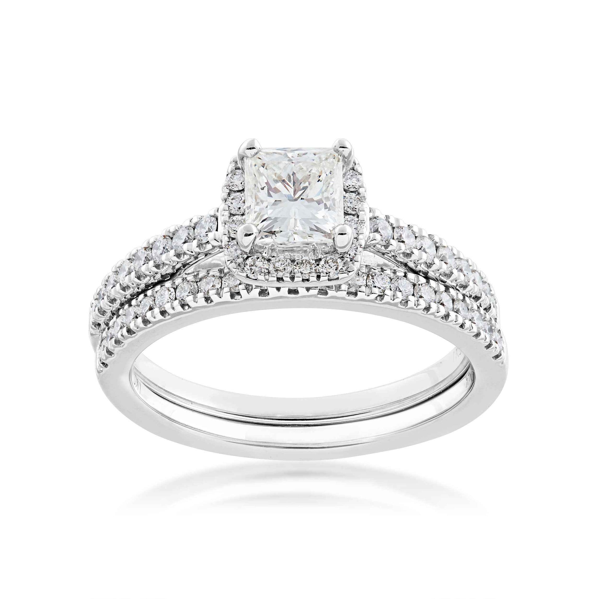 Noventa 1 1/4 ct. tw. Princess Cut Diamond Halo Wedding Set with Undercarriage Cutout in 14K White Gold