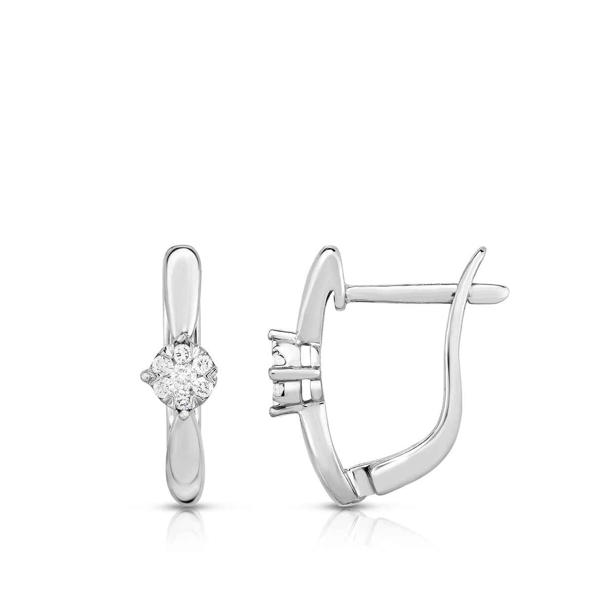 1/10 ct. tw. Round Diamond Cluster U Hoop Earrings in 10K White Gold