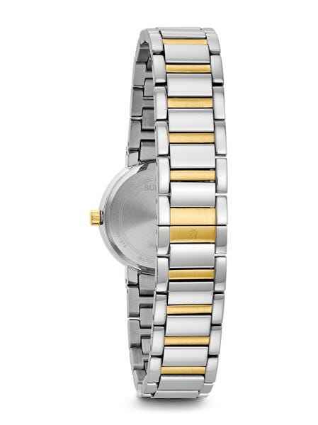 Bulova Modern Collection Ladies' Blue Mother-of-Pearl Watch with12 Diamond Accents in Two-Tone Stainless close-up detail