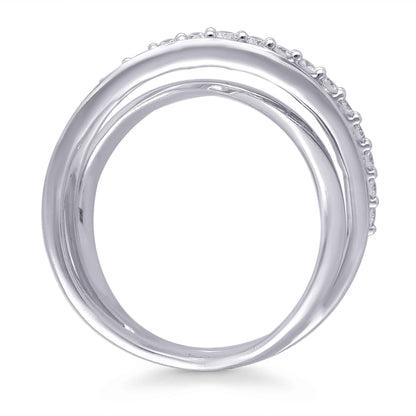 Kallati 1 ct. tw. Princess Cut, Baguette & Round Diamond Crossover Ring in 14K White Gold close-up detail