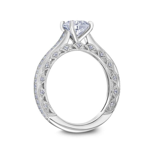Scott Kay Heavens Gate 1/4 ct. tw. Diamond Semi-Mount Engagement Ring with Milgrain Diamond-Shaped Design in close-up detail