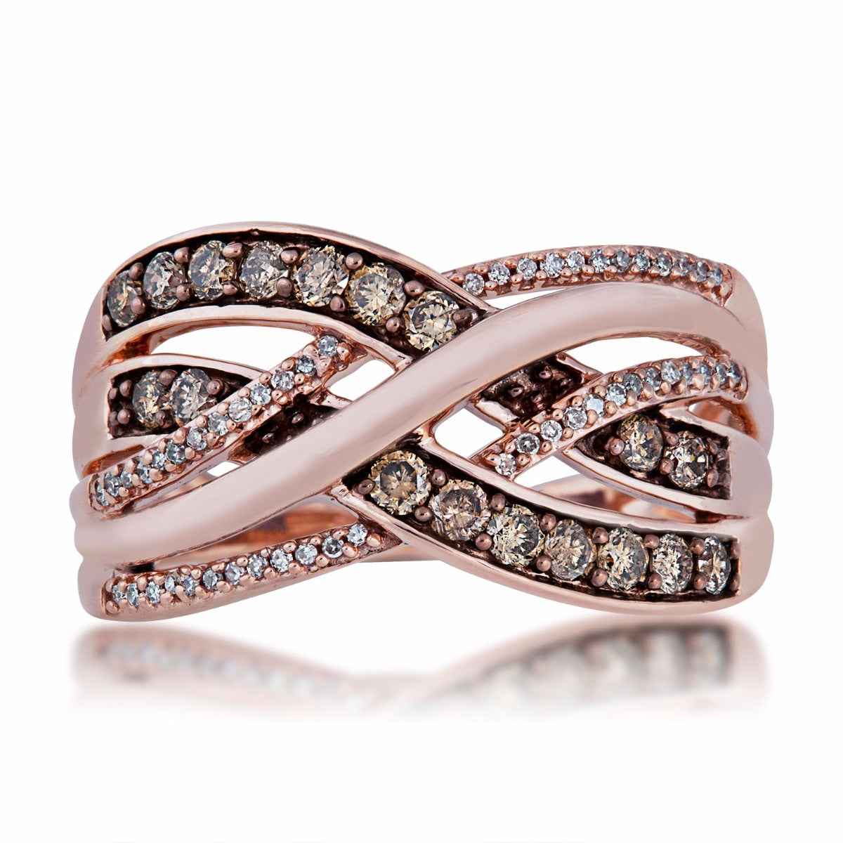 1/2 ct. tw. Mocha & White Diamond Fashion Ring in 10K Pink Gold close-up detail