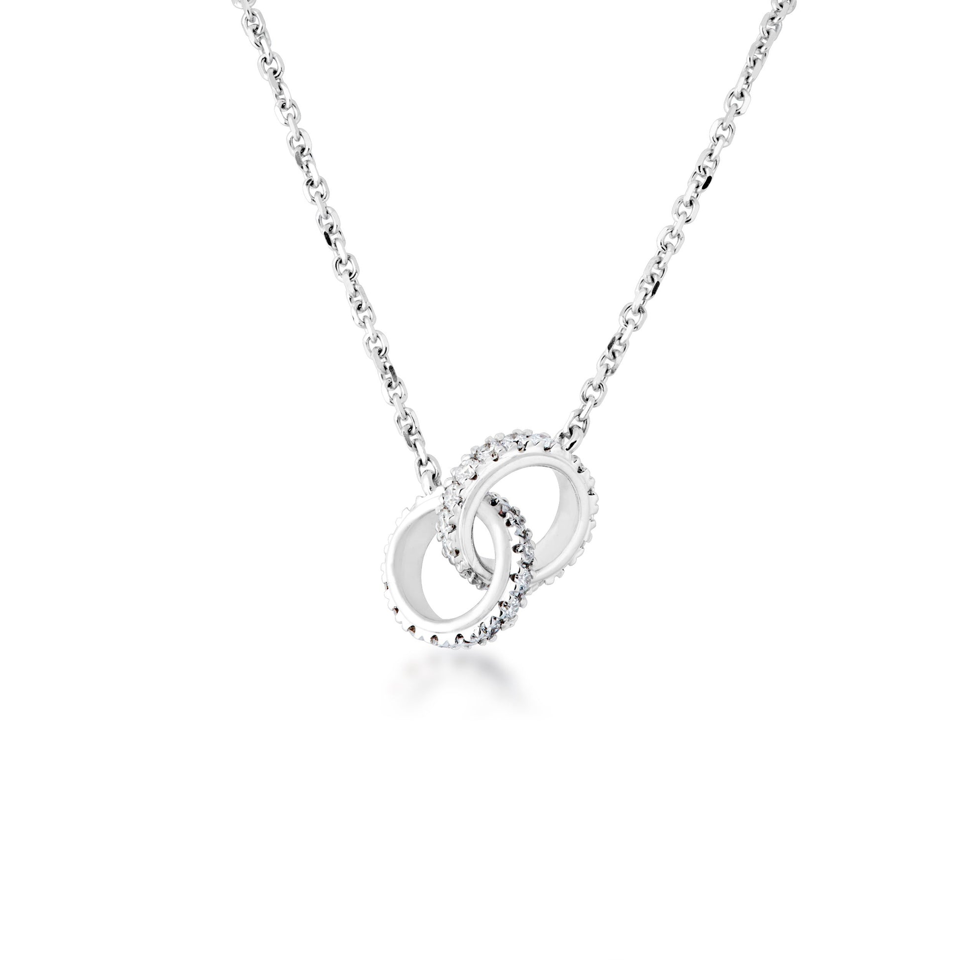 Diamond Fashion 1/5 ct. tw. Linked Double Circle Necklace in 10K White Gold