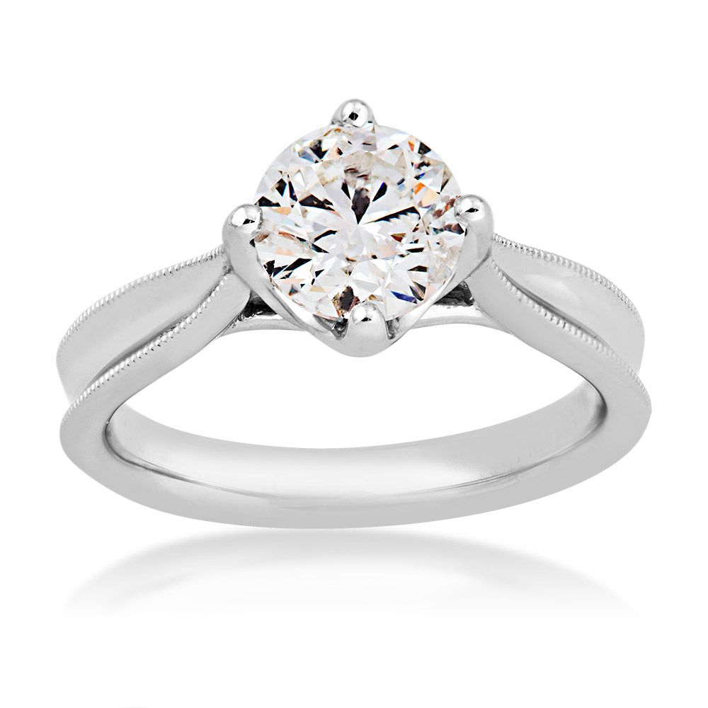 Canadian Rocks 2 ct. tw. Round Diamond Solitaire Engagement Ring with Milgrain Edge Detailing in 14K White Gold