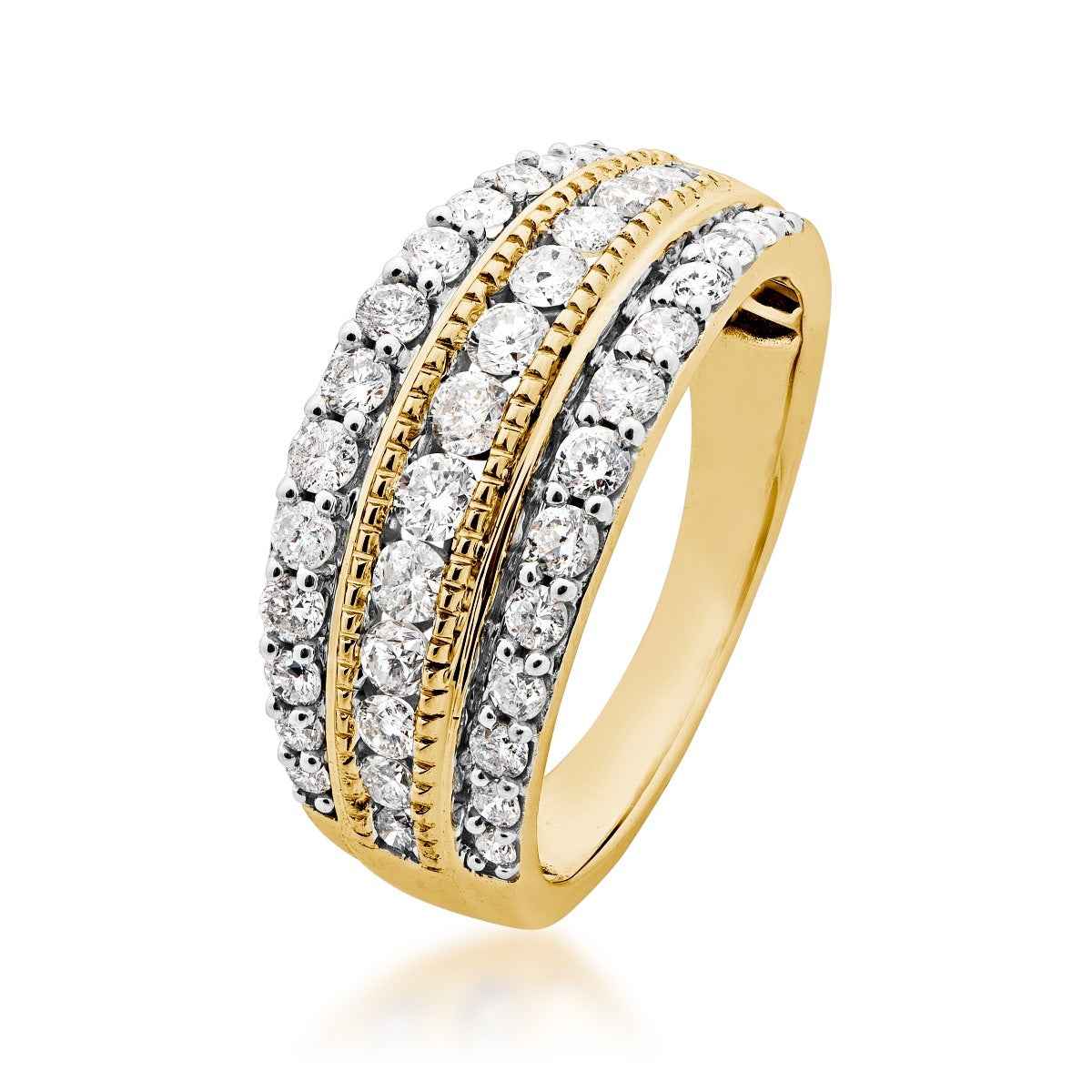 1 ct. tw. 3-Row Diamond Anniversary Ring with Milgrain Detailing in 10K Yellow Gold front view