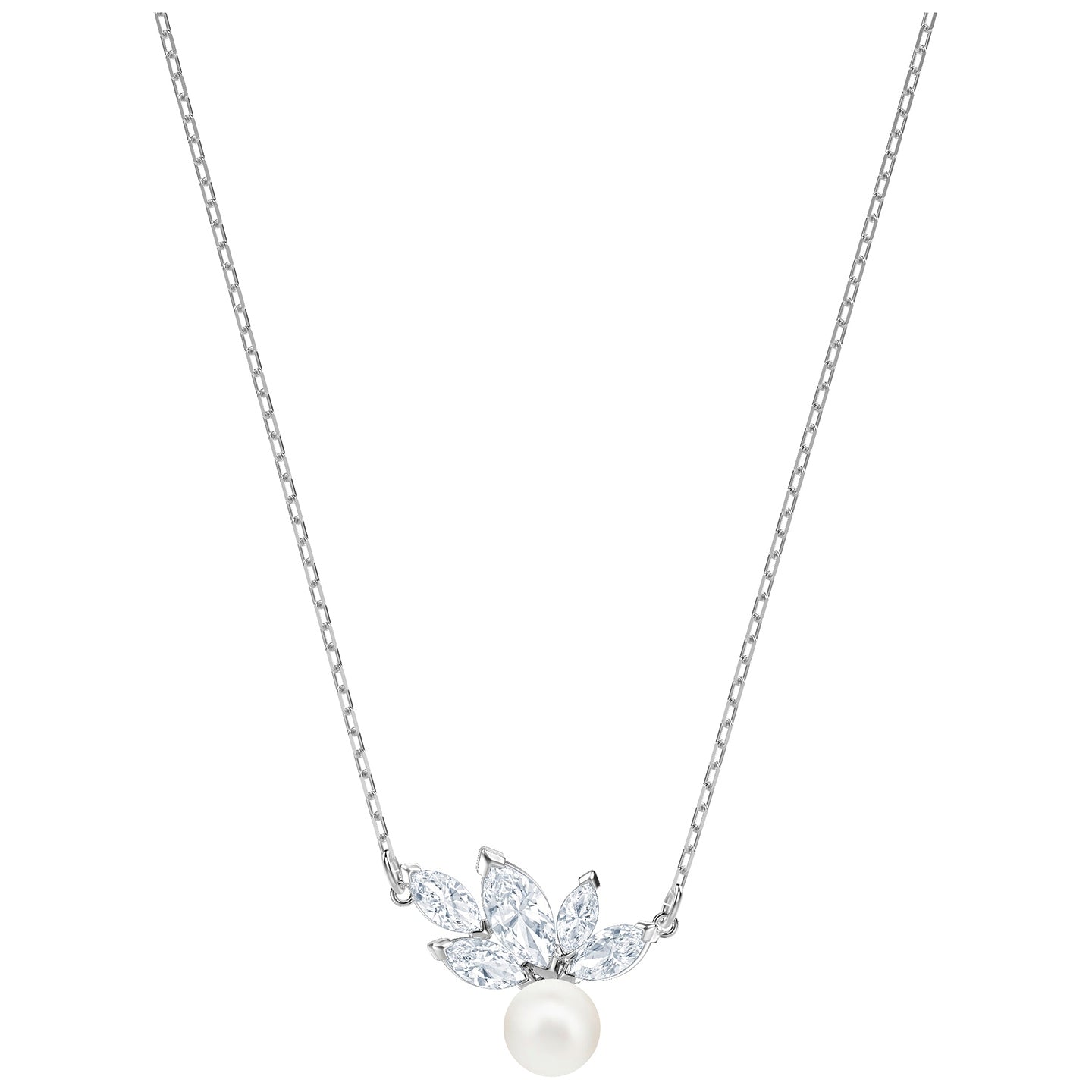 Swarovski Louison Pearl White Crystal Necklace in Rhodium Plating