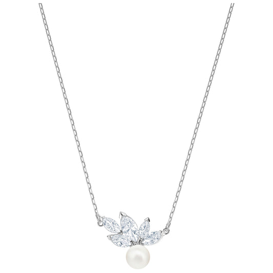 Swarovski Louison Pearl White Crystal Necklace in Rhodium Plating