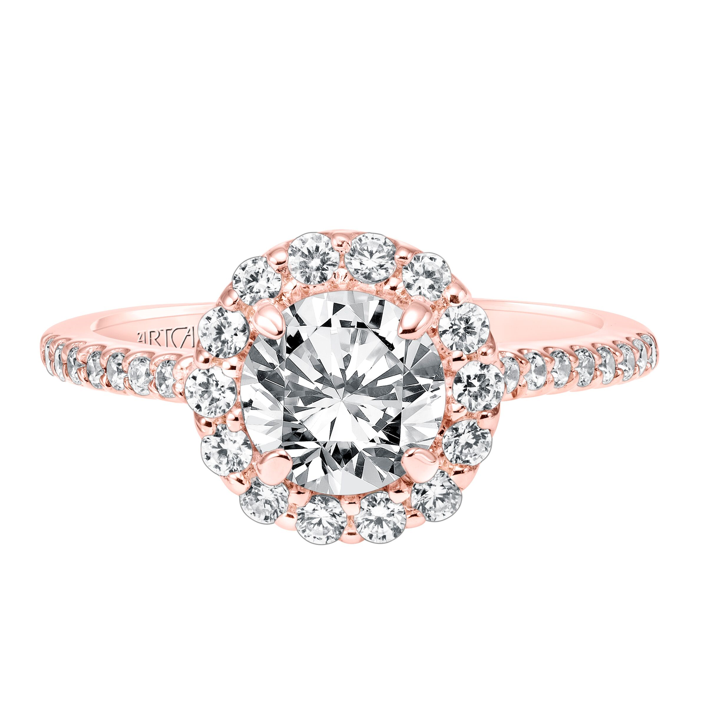 Artcarved Classic 1/2 ct. tw. Diamond Halo Semi-Mount Engagement Ring in 14K Pink Gold close-up detail