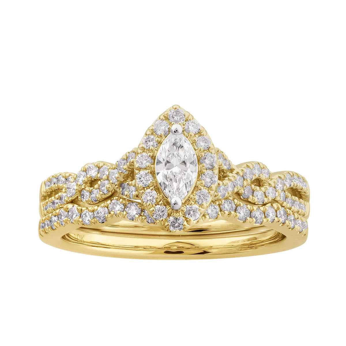 Amaura 5/8 ct. tw. Marquise Diamond Halo Infinity Band Wedding Set in 10K Yellow Gold