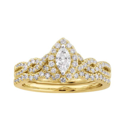 Amaura 5/8 ct. tw. Marquise Diamond Halo Infinity Band Wedding Set in 10K Yellow Gold