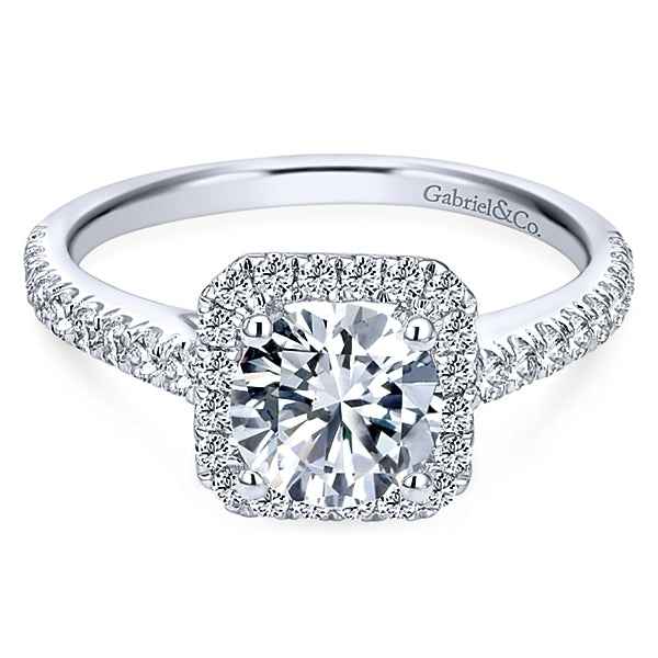 Gabriel & Co. 1/2 ct. Round Halo Semi-Mount Engagement Ring with Filigree Detailing in 14K White Gold