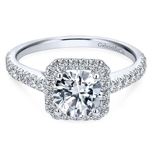 Gabriel & Co. 1/2 ct. Round Halo Semi-Mount Engagement Ring with Filigree Detailing in 14K White Gold