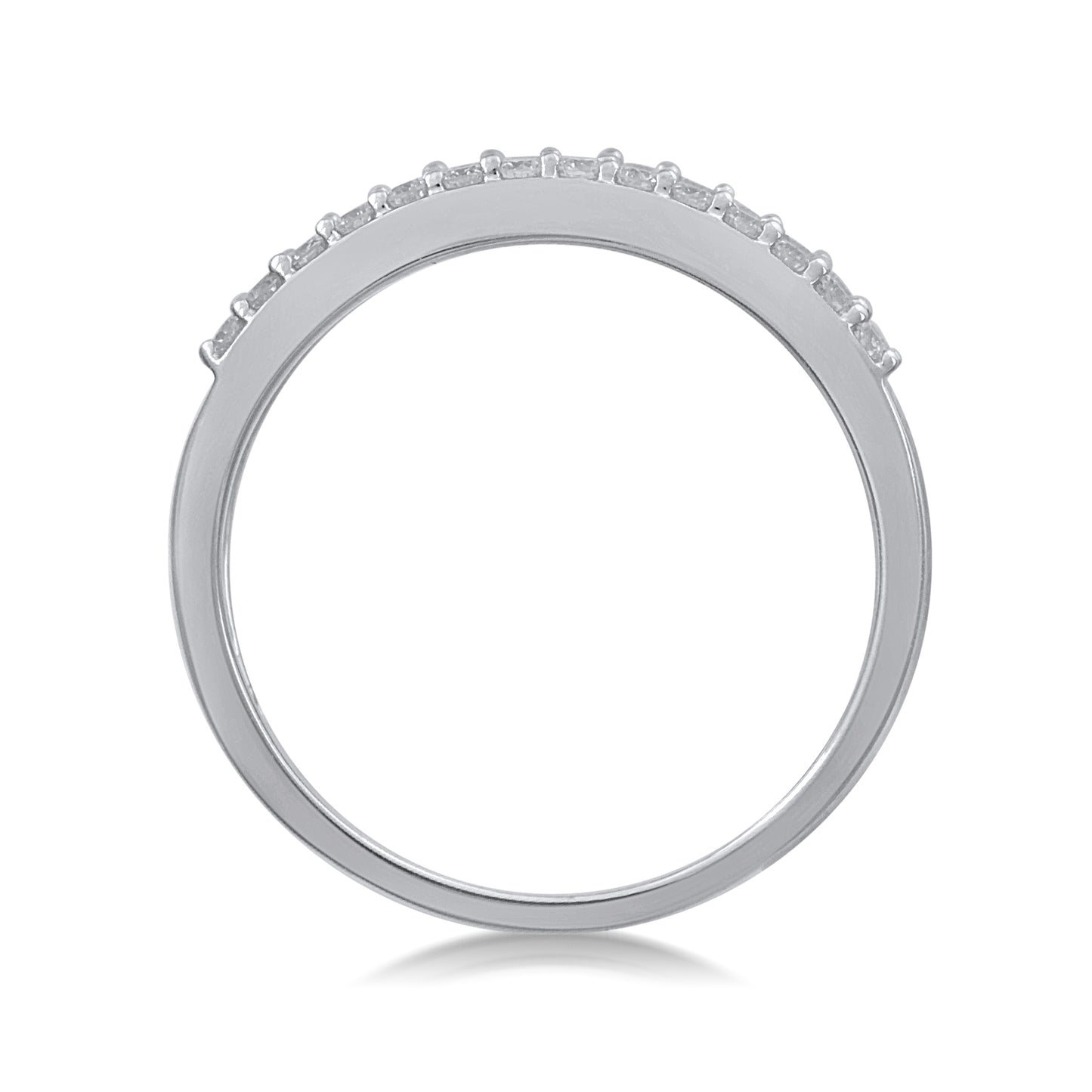 1/2 ct. tw. Round Brilliant and Baguette Diamond Anniversary Band in 10K White Gold close-up detail