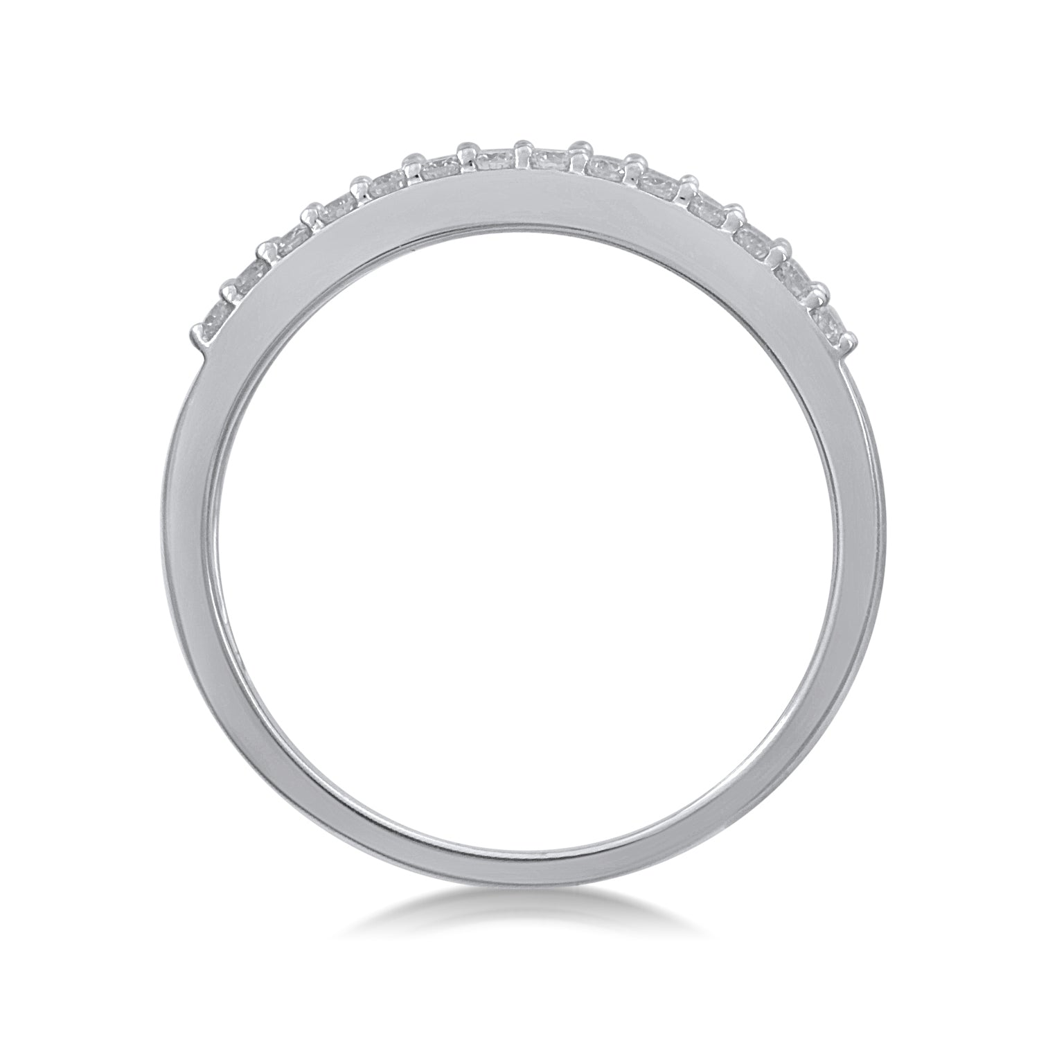 1/2 ct. tw. Round Brilliant and Baguette Diamond Anniversary Band in 10K White Gold close-up detail