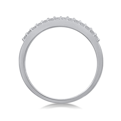 1/2 ct. tw. Round Brilliant and Baguette Diamond Anniversary Band in 10K White Gold close-up detail