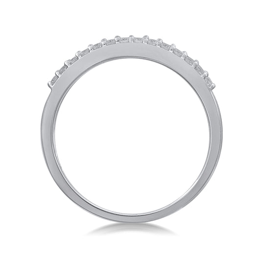 1/2 ct. tw. Round Brilliant and Baguette Diamond Anniversary Band in 10K White Gold close-up detail