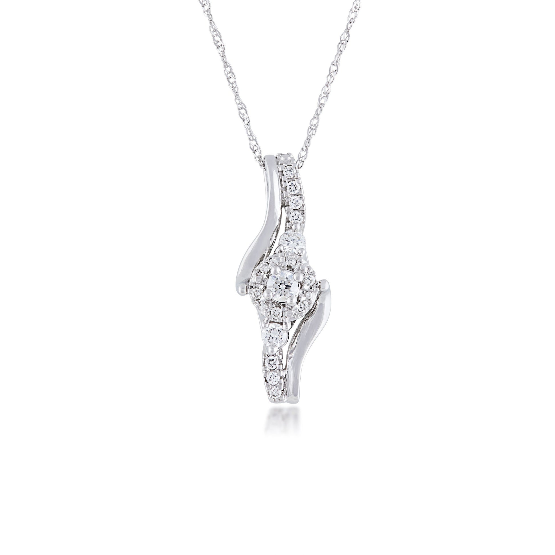 1/5 ct. tw. 3-Stone Diamond Halo Fashion Pendant with Vertical Diamond Accents in 10K White Gold