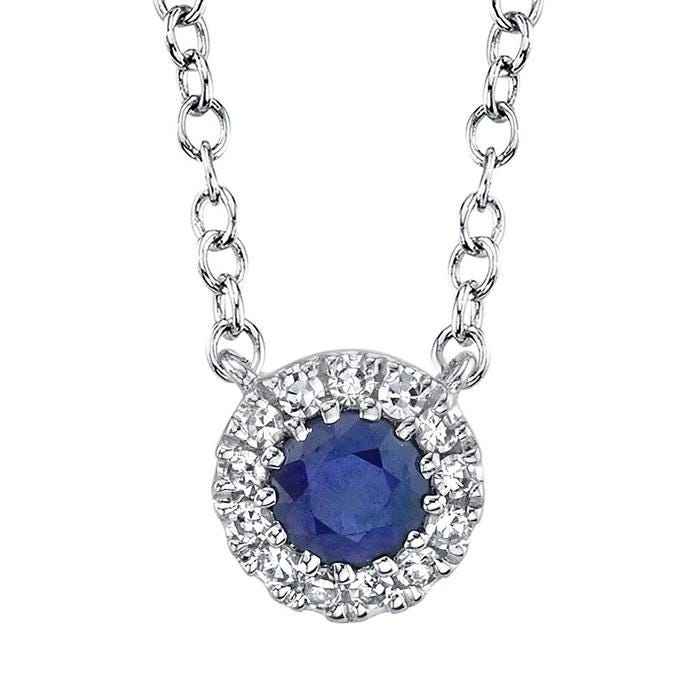Shy Creation Sapphire & 1/20 ct. tw. Halo Pendant in 14K White Gold