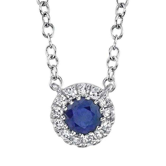 Shy Creation Sapphire & 1/20 ct. tw. Halo Pendant in 14K White Gold