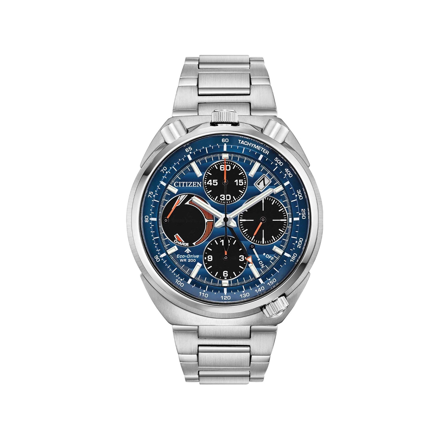 Citizen Men's Promaster Tsuno Chronograph Racer Stainless Steel Watch with Two-Tone Blue and Black Dial