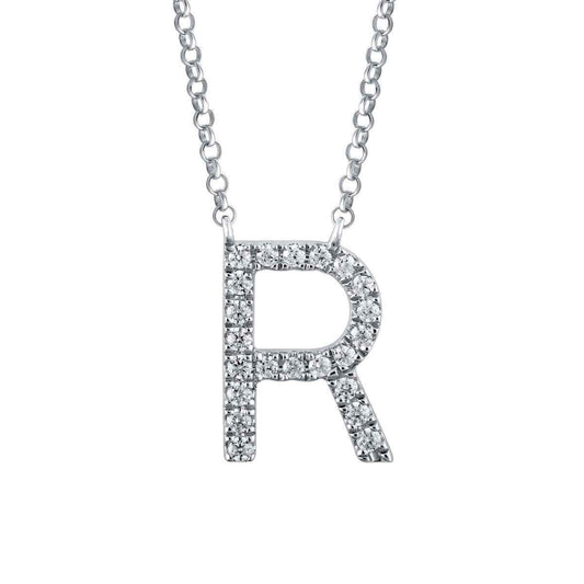 1/10 ct. tw. Diamond Letter R 10mm Pendant in 10K White Gold