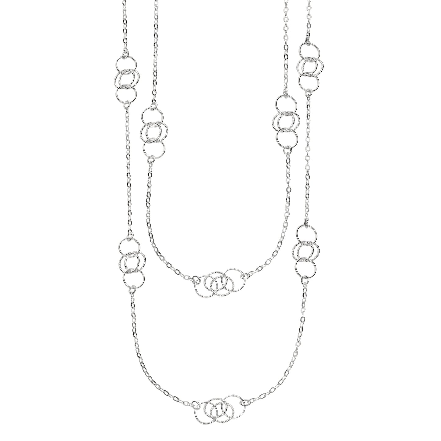 36-inch Double-Layer Linked Circle Fashion Chain in Sterling Silver